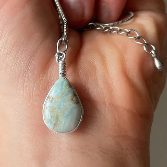 Larimar Pendant Necklace on Silver Chain - Picture 1 of 8